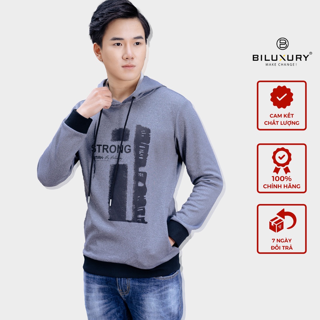 Áo hoodie nam Biman By Biluxury chất nỉ dày có mũ kiểu dáng thể thao trẻ trung mềm mịn không bông xù 4ANOT008GHT