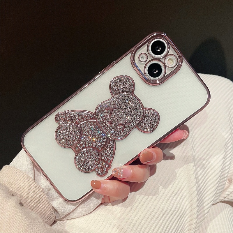 Ốp Điện Thoại TPU Dẻo Mạ Điện Họa Tiết Chú Gấu Dễ Thương Cho iPhone 14 13 12 11 Pro Max