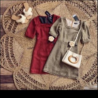 Váy dạ vải tweed đính hoa hàng thiết kế