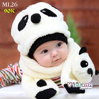 Bộ khăn mũ Gấu Trúc thu đông cho bé gái - ML26