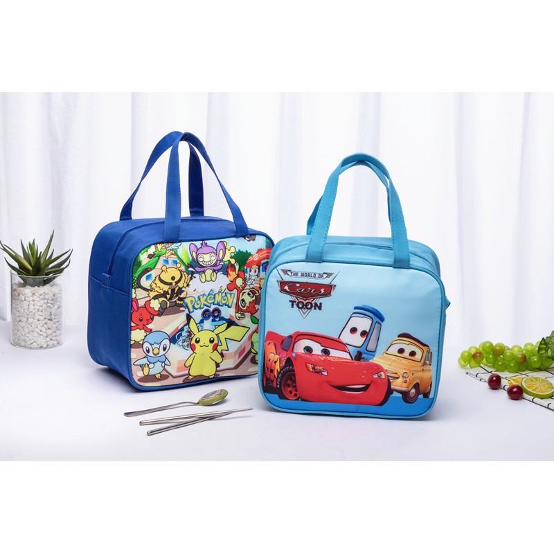 Hellokitty Túi Đựng Hộp Cơm Trưa Hai Lớp Bằng Vải oxford Chống Thấm Nước Hình Siêu Nhân / minions / avengers