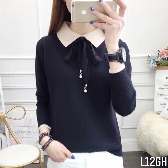💋FREESHIP💋Áo len siêu phẩm cổ Đức nơ ren đính Ngọc vừa đẹp.Hàng qc l1 | BigBuy360 - bigbuy360.vn