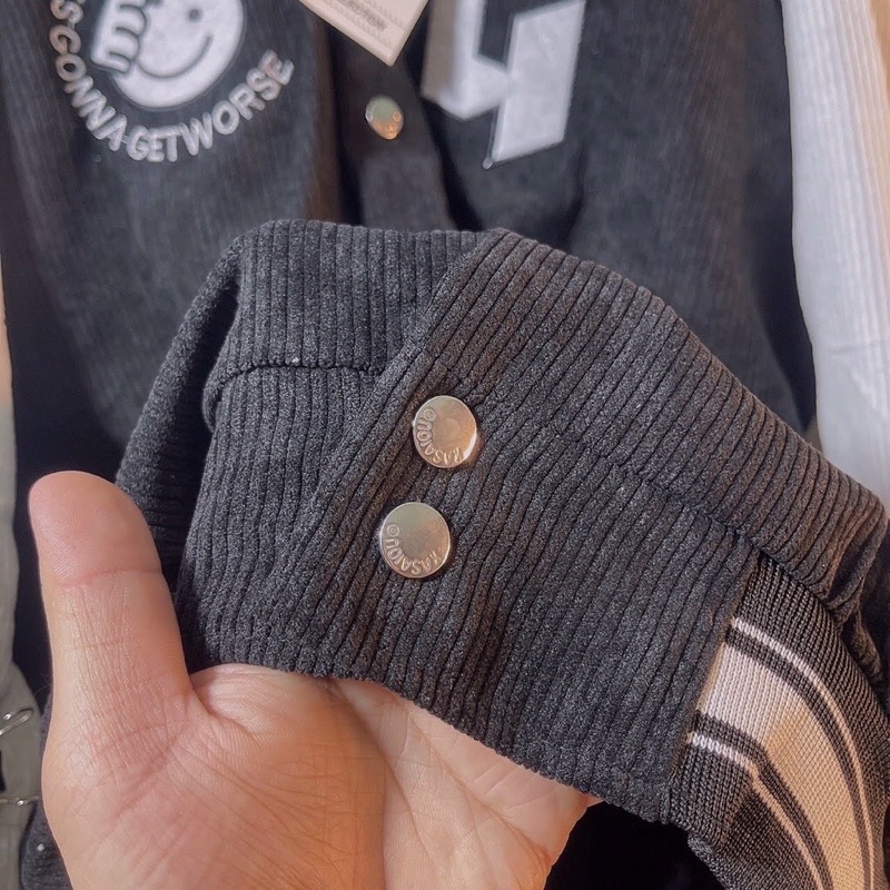 Áo khoác bomber bóng chày kaki nhung gân 2 lớp thêu unisex ulzzang nam nữ