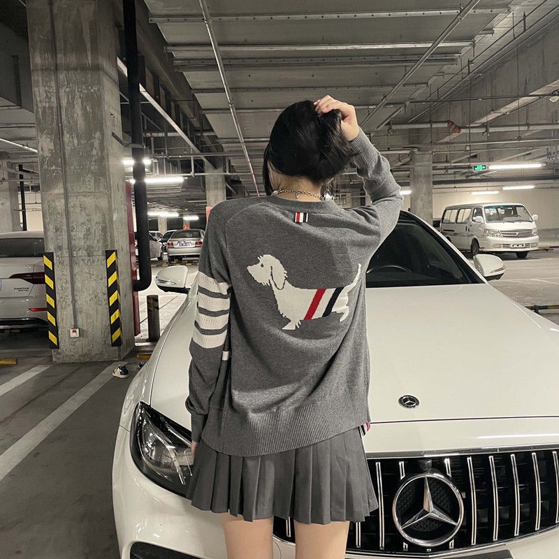 Áo Khoác Cardigan Len Dệt Kim Bốn Sọc Màu Xám Đỏ Giản Dị 2022tb Cho Nam Và Nữ