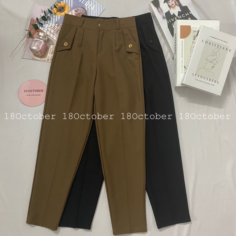 Quần baggy công sở túi cách điệu vải trượt thái