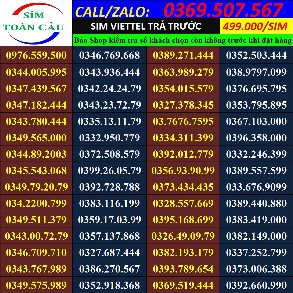 Sim đẹp Viettel giá 499.000 Thần Tài, Lộc Phát, Tam Hoa, Tứ Quý, sảnh tiến, gánh đẹp có gói V120, V120Z, ST90, ST120