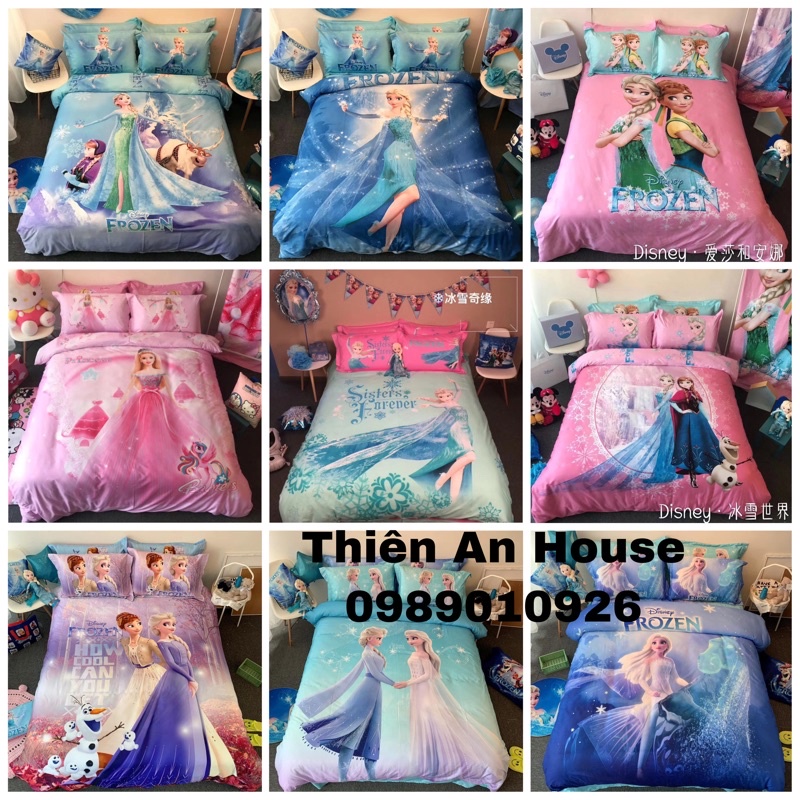 Bộ ga giường disney cotton cao cấp lụa công chúa Elsa Frozen