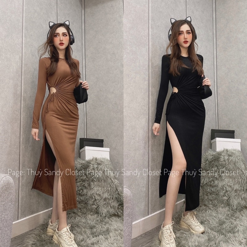 Váy thun dẻo khoét eo rút dây ( chất thun dẻo) co dãn phom đẹp