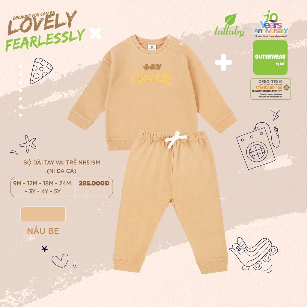 [CHÍNH HÃNG] Bộ quần áo dài tay vai trễ nỉ da cá in họa tiết trẻ em Lullaby