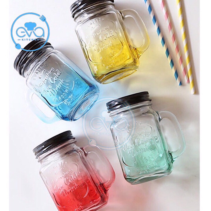 Ly thủy tinh có quai nắp màu