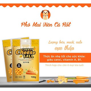 Bowwow Carrot Cheese ball_ Bánh thưởng Viên phô mai viên_vị cà rốt dành cho chó mèo - túi 100gr