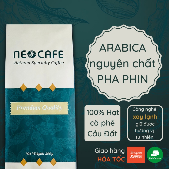 Cà phê Arabica NEOCAFE cafe rang xay nguyên chất 100% loại cà phê phin gói 200 g nguồn hạt cafe Cầu Đất pha phin ngon