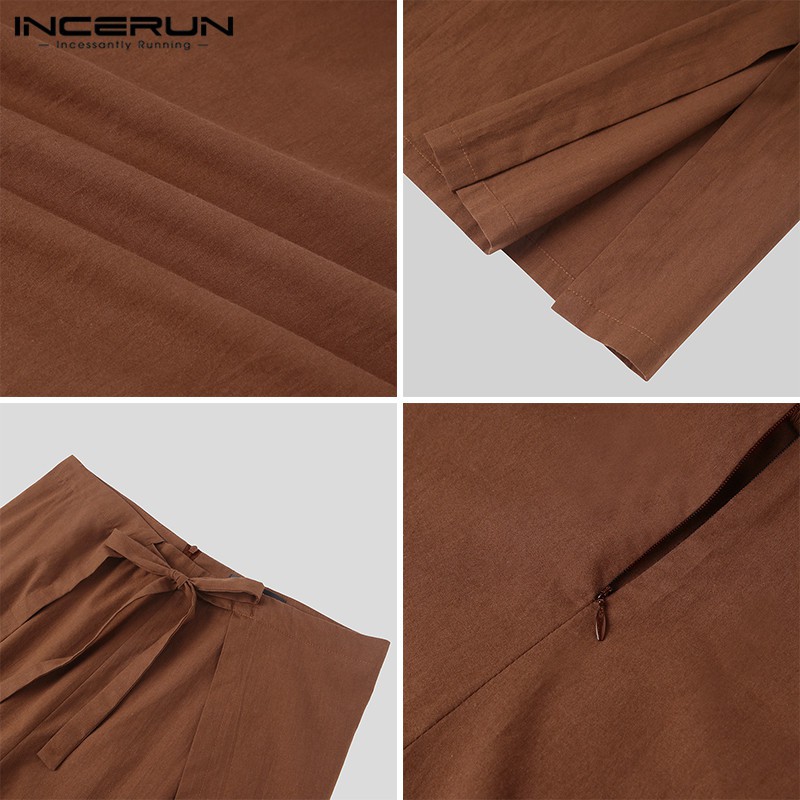 Quần INCERUN Bằng Cotton Lưng Cao Ống Rộng Màu Trơn Tập Yoga Cho Nam