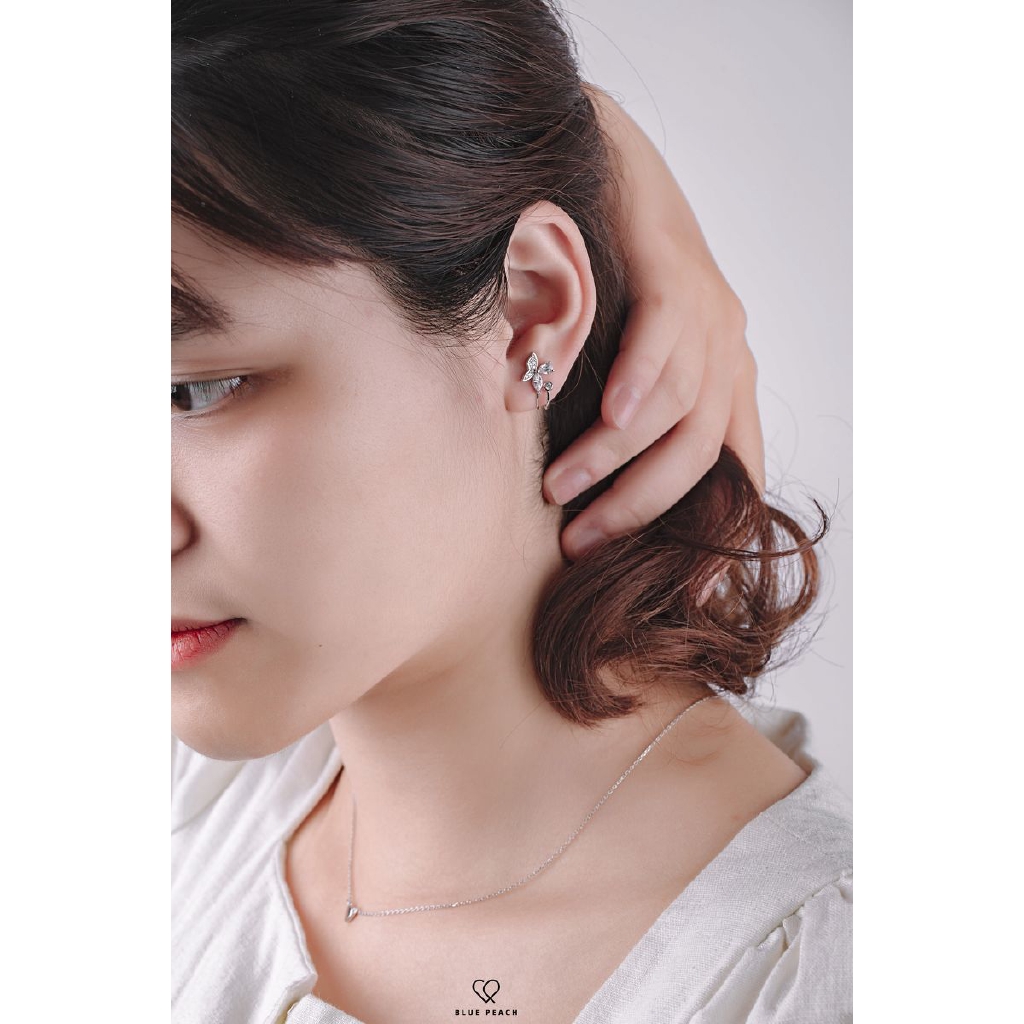 Khuyên Tai Bạc Blue Peach Butterfly Sparkle KT444