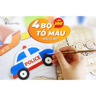 Tranh gỗ tô màu 4 chủ đề (36 tranh, tặng kèm màu tô và bút lông)