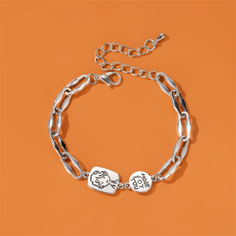 【YKN】Girl Personality Hip-hop Cold Wind Bracelet Cartoon Simple Hong Kong Style Student Couple Bracelet
