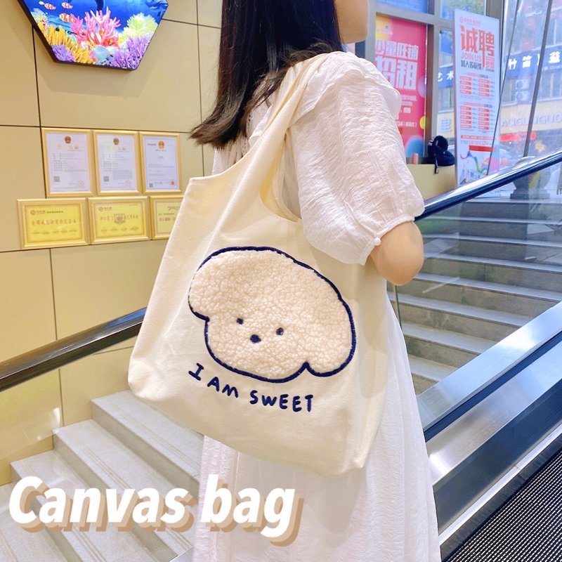Túi Canvas Bag Thêu Bông siêu dễ thương cho những cô nàng bánh bèo nhẹ nhàng Zanmoo