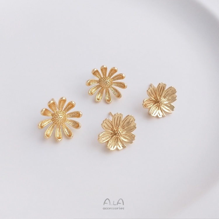 █diy゜14k●1 Cặp Bông Tai Mạ Vàng 14K Hình Hoa Anh Đào Ba Chiều Kèm Nhẫn Bạc 925 Kim Tự Làm