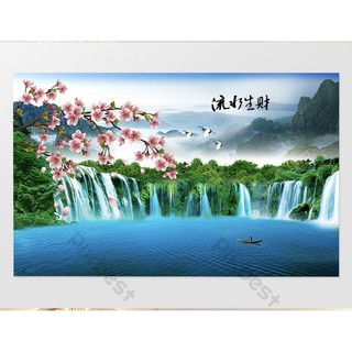 Tranh dán tường phong thủy thác nước