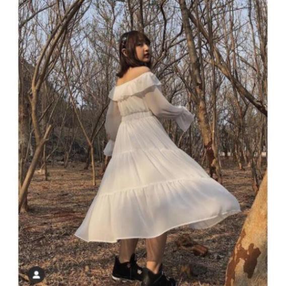[RẺ VÔ ĐỊCH] Váy Tiểu Thư Trắng Trễ Vai Hoặc Cổ Vuông Vintage - Đầm Xòe 2 Lớp Mặc Nhiều Kiểu Hot