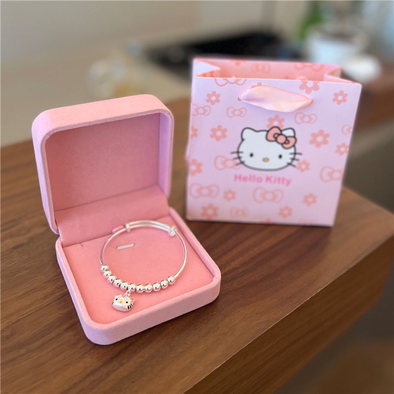 Vòng Tay Bạc Sterling Hình Mèo Kitty Dễ Thương Ngọt Ngào Cho Người Lớn Và Trẻ Em