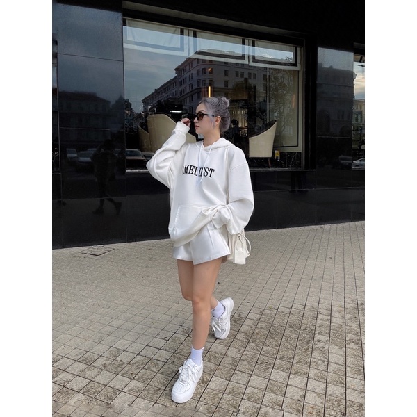 ( TẶNG BAO LÌ XÌ ) Áo Hoodie Nỉ Form Rộng Màu Trắng Thêu Chữ Amelie | BigBuy360 - bigbuy360.vn