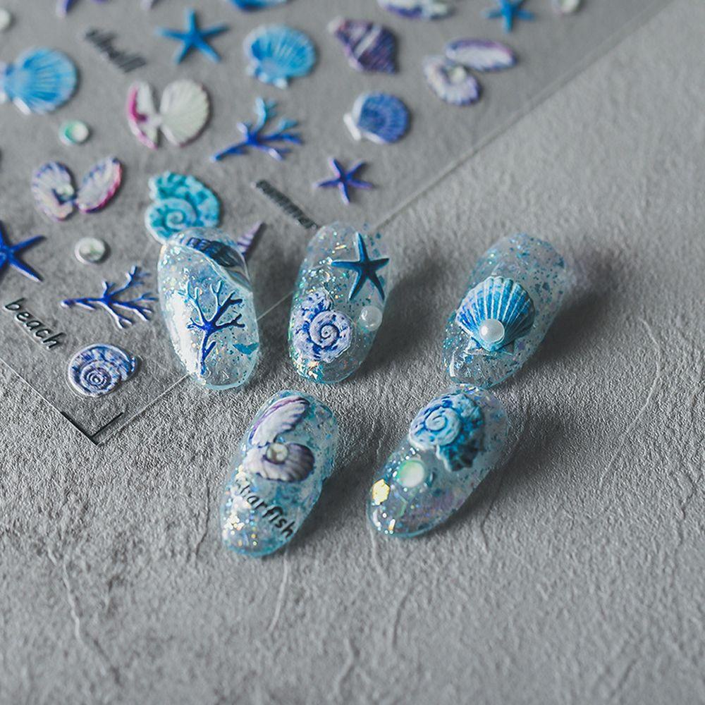 Miếng Dán Trang Trí Móng Tay 5D Tự Dính Hình Vỏ Sò / Sao Biển / Sóng Biển DIY
