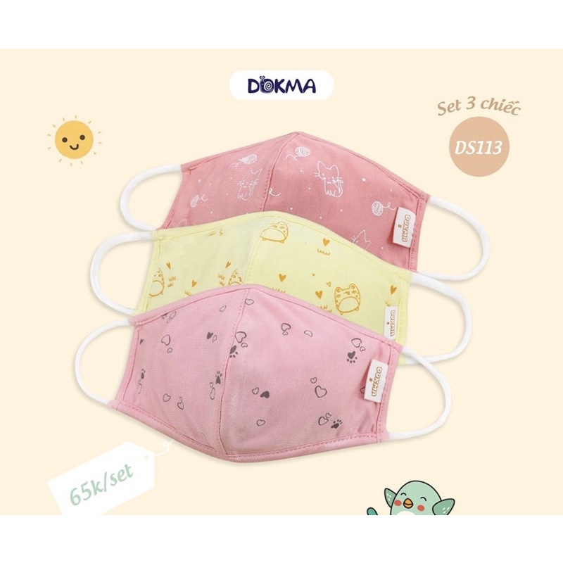 Set 3 khẩu trang Dokma vải sợi tre cho bé DS512
