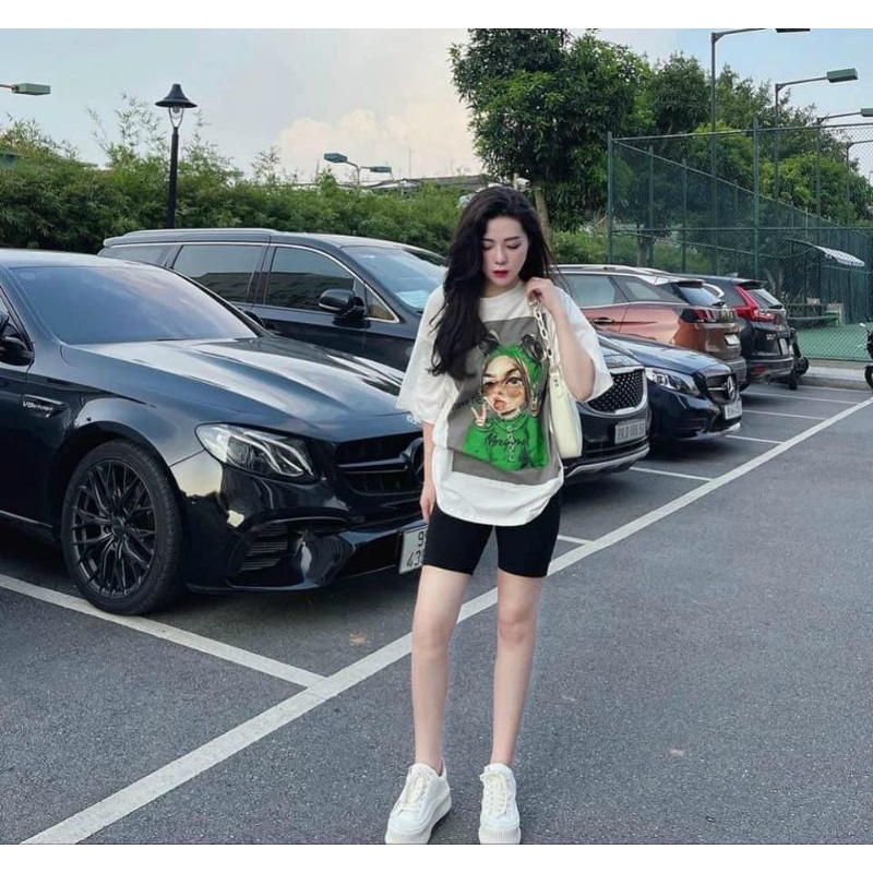 Set bộ quần ngố thun kèm áo thun tay lỡ form rộng in hình cô gái