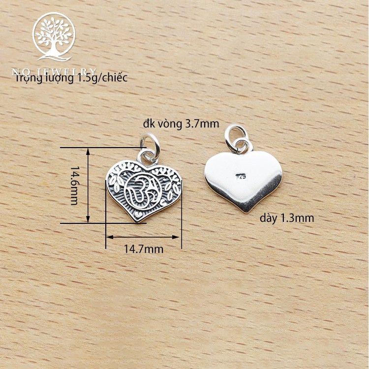 Mặt dây chuyền bạc hình trái tim họa tiết hoa văn- NQ Jewelry