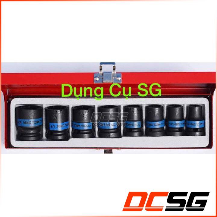 Bộ đầu tuýp màu đen, ngắn, chuôi 1/2&quot; Kingtony 4408MP (8 chi tiết/bộ)