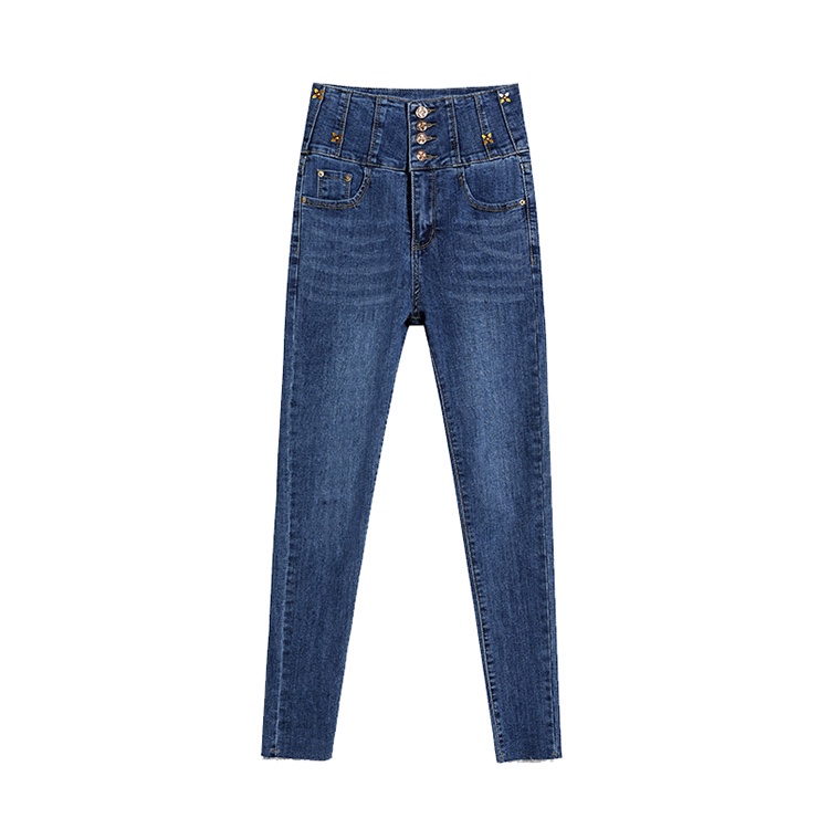 IELGY Quần Jean Nữ skinny Màu Đen Cạp Cao