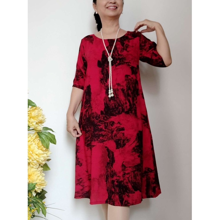 Váy Đầm Trung Niên Form Chữ A - Vải Lụa Đũi Không Co Giãn Mát - Size 50Kg - 85Kg | BigBuy360 - bigbuy360.vn