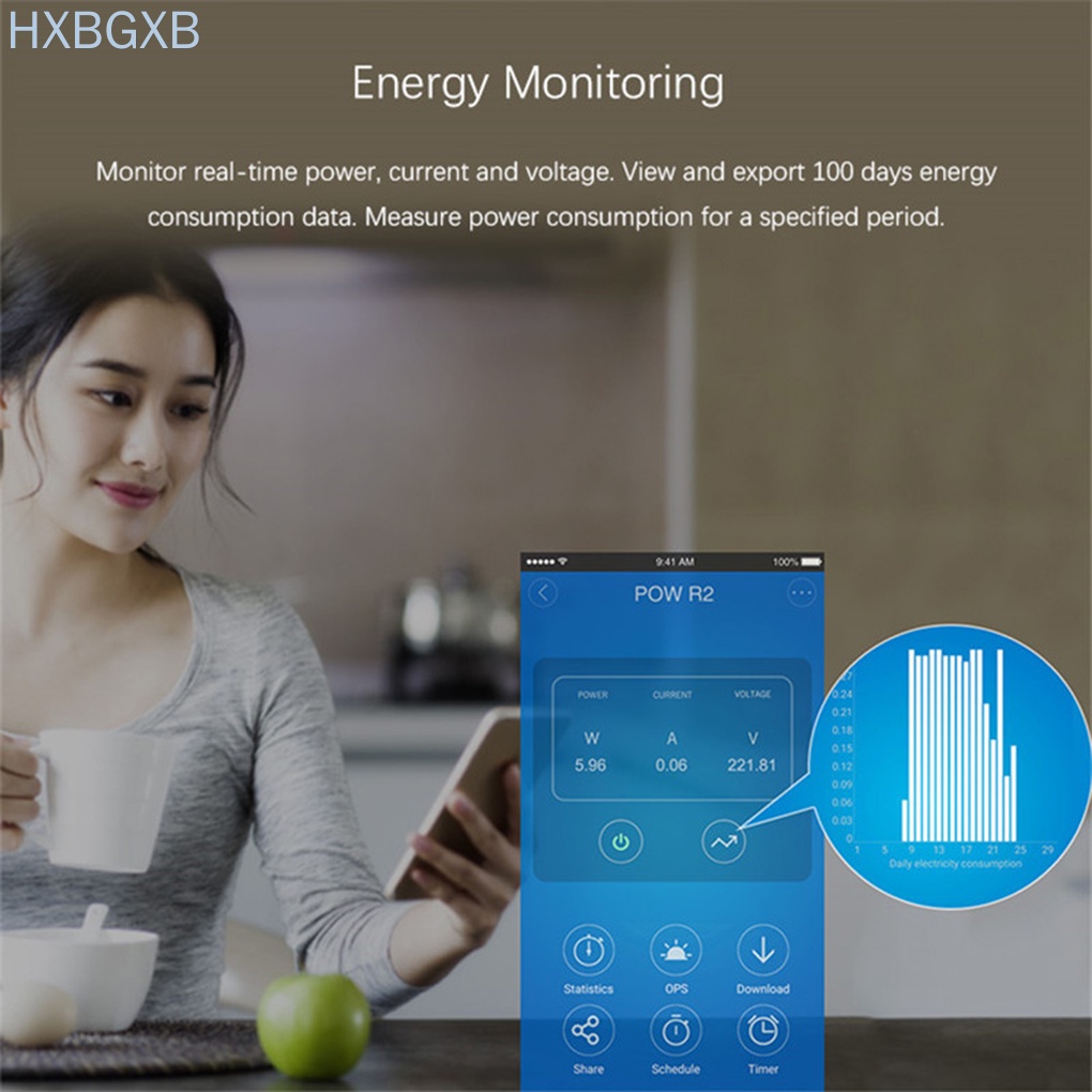 HXBG Sonoff Pow R2 Remote Control Light Switch WiFi Smart Power Monitor Overload Protection Voice Control Schedule Timer