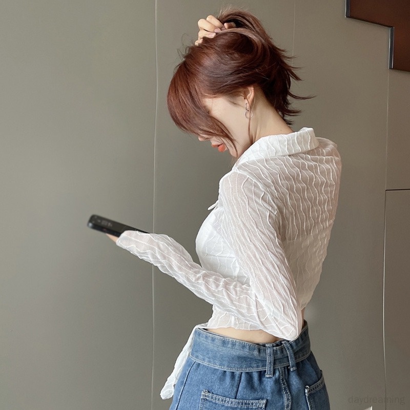 Áo Sơ Mi Tay Dài Xuyên Thấu Phong Cách Hàn Quốc Dành Cho Nữ