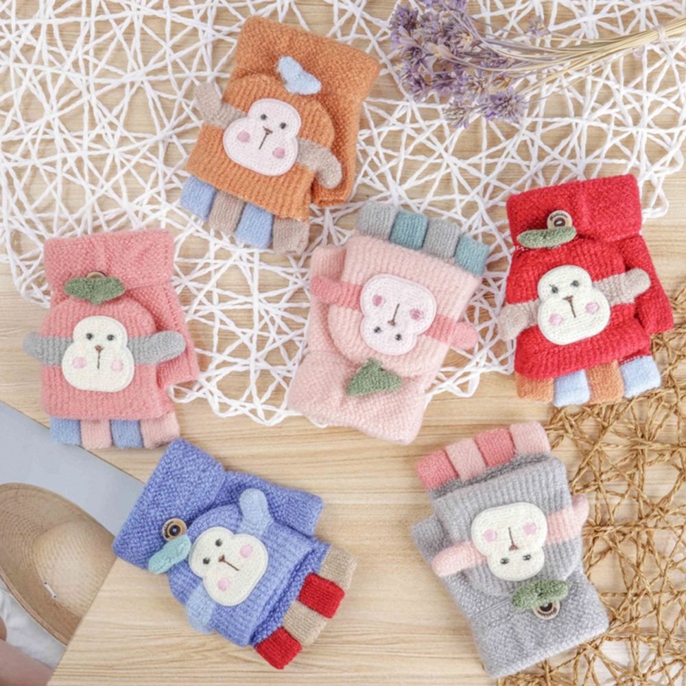 Găng tay hở ngón giữ ấm mùa đông thiết kế hoạt hình dễ thương phong cách Hàn Quốc cho bé gái chất lượng cao
