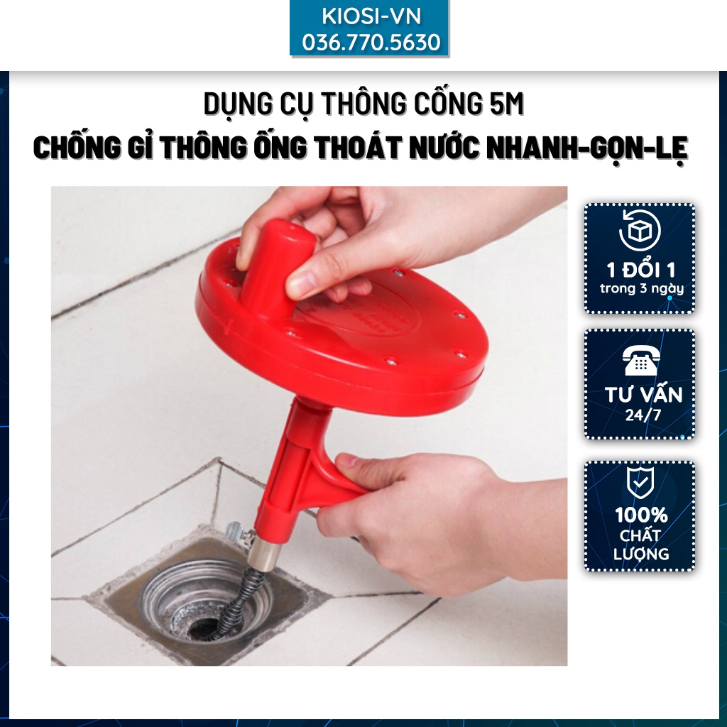 Dụng Cụ Thông Đường Ống - Dụng cụ thông tắc bồn cầu - dài 5m Loại bỏ vật cản - Thông thoáng thoát nước