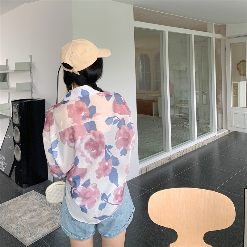 SUXI Áo Sơ Mi Tay Dài Chống Nắng Dáng Ôm In Họa Tiết Phong Cách Hàn Quốc Cổ Điển Thời Trang Mùa Hè Cho Nữ