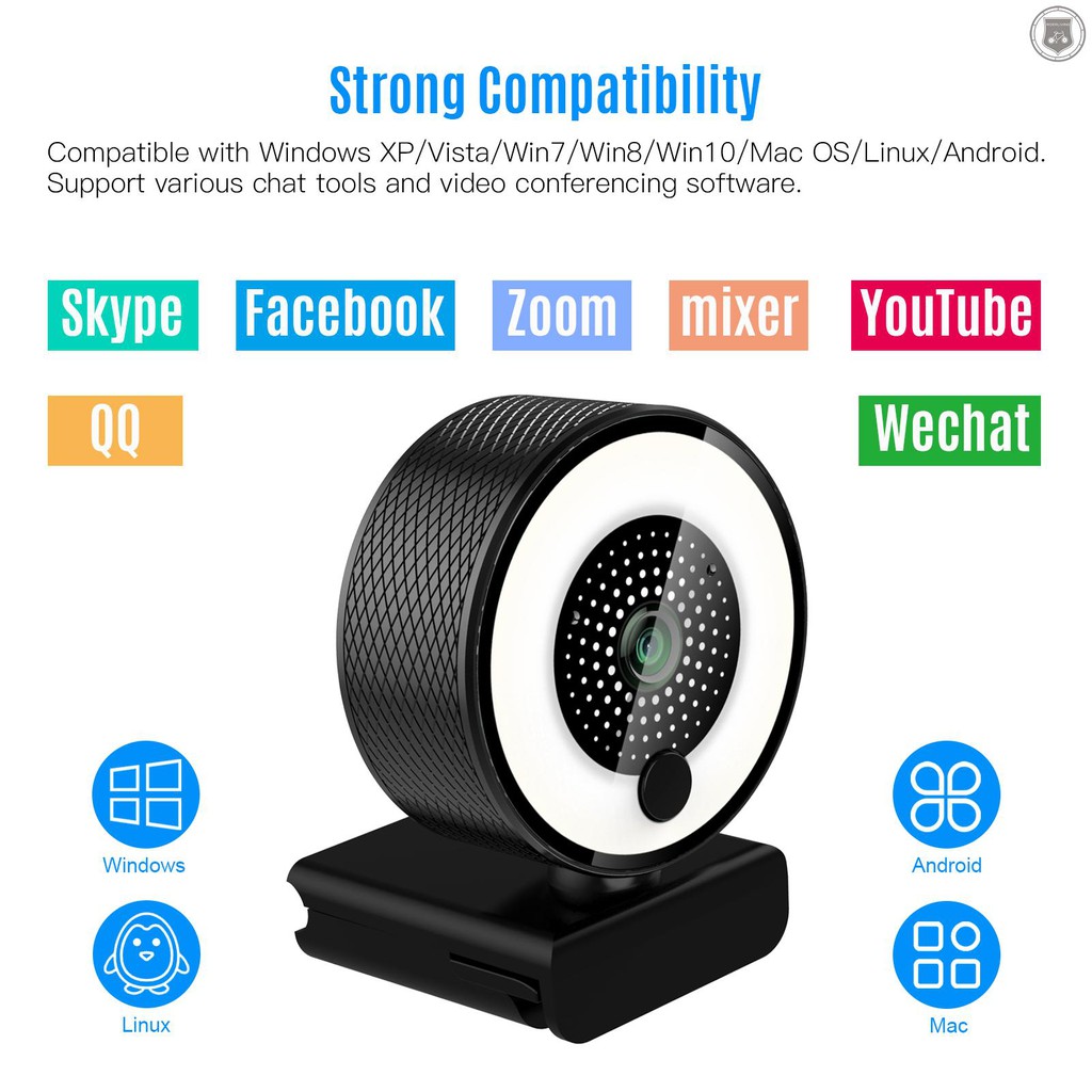 Webcam RL 2K HD 500W tự động USB với 3 mức độ có thể điều chỉnh tích hợp microphone cắm và sử dụng ngay máy tính