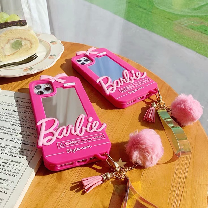 Ốp Điện Thoại Silicon Gắn Gương In Chữ Barbie Cho iPhone 14 Pro Max 13 Pro Max 12 Pro Max 11 Pro Max 7 8 Plus