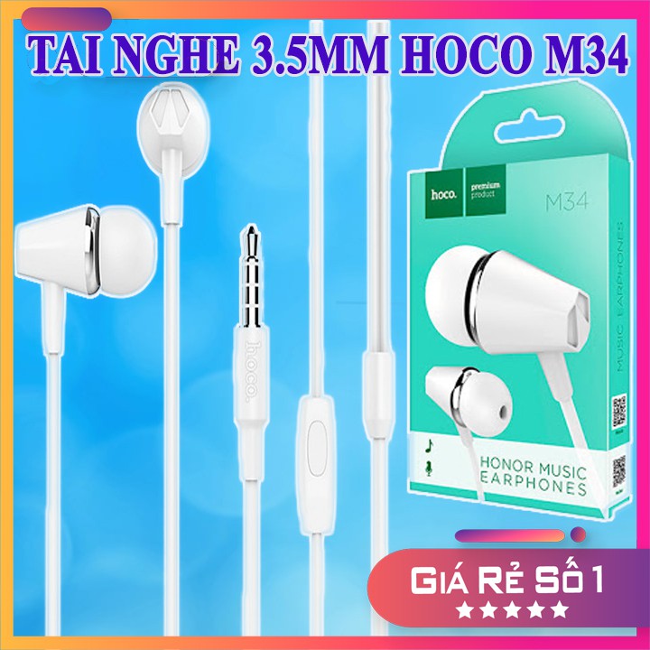 Tai Nghe, Tai Nghe 3.5mm HOCO M34 | CÁCH ÂM SIÊU ĐỈNH | BASS CỰC CHẤT - NGHE LÀ MÊ | 17002