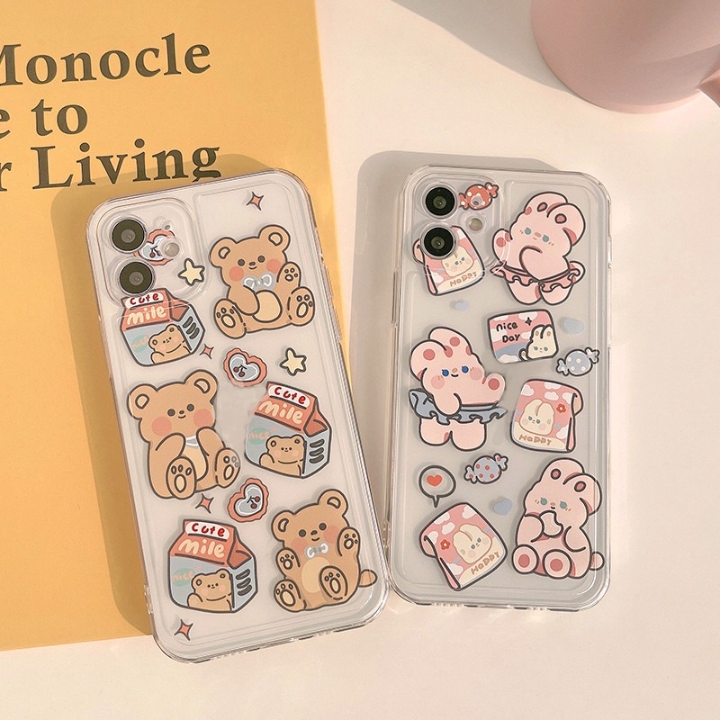 (SIÊU RẺ) Ốp lưng iphone trong suốt gấu nâu, thỏ hồng dễ thương 7plus/8/8plus/x/xr/xs/11/12/13/pro/max/plus/promax