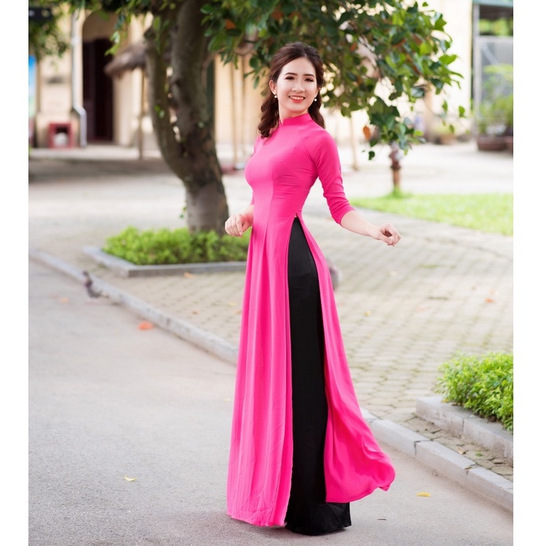 Áo Dài Truyền Thống, Màu Hồng Sen, Lụa Chiffon Cao Cấp, Không Nhăn, Không Xù