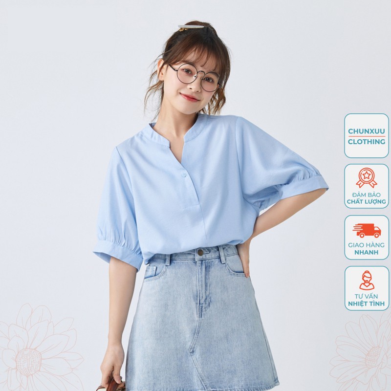 Áo sơ mi nữ cổ tàu ChunXuu thiết kế tay lỡ bồng kẻ thời trang - TK20.44