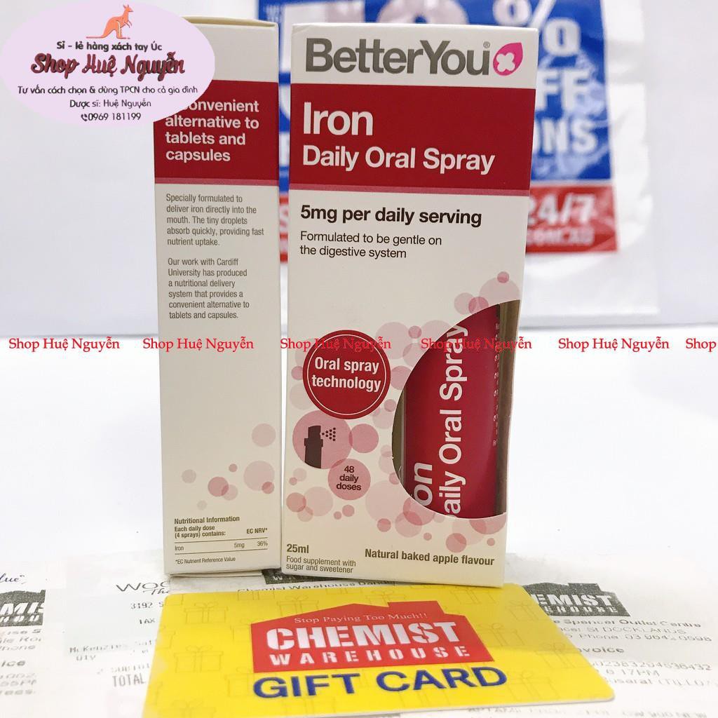 Sắt Iron dạng xịt Better You Iron Daily Oral Spray cho bé từ 1 tuổi CHUẨN ANH