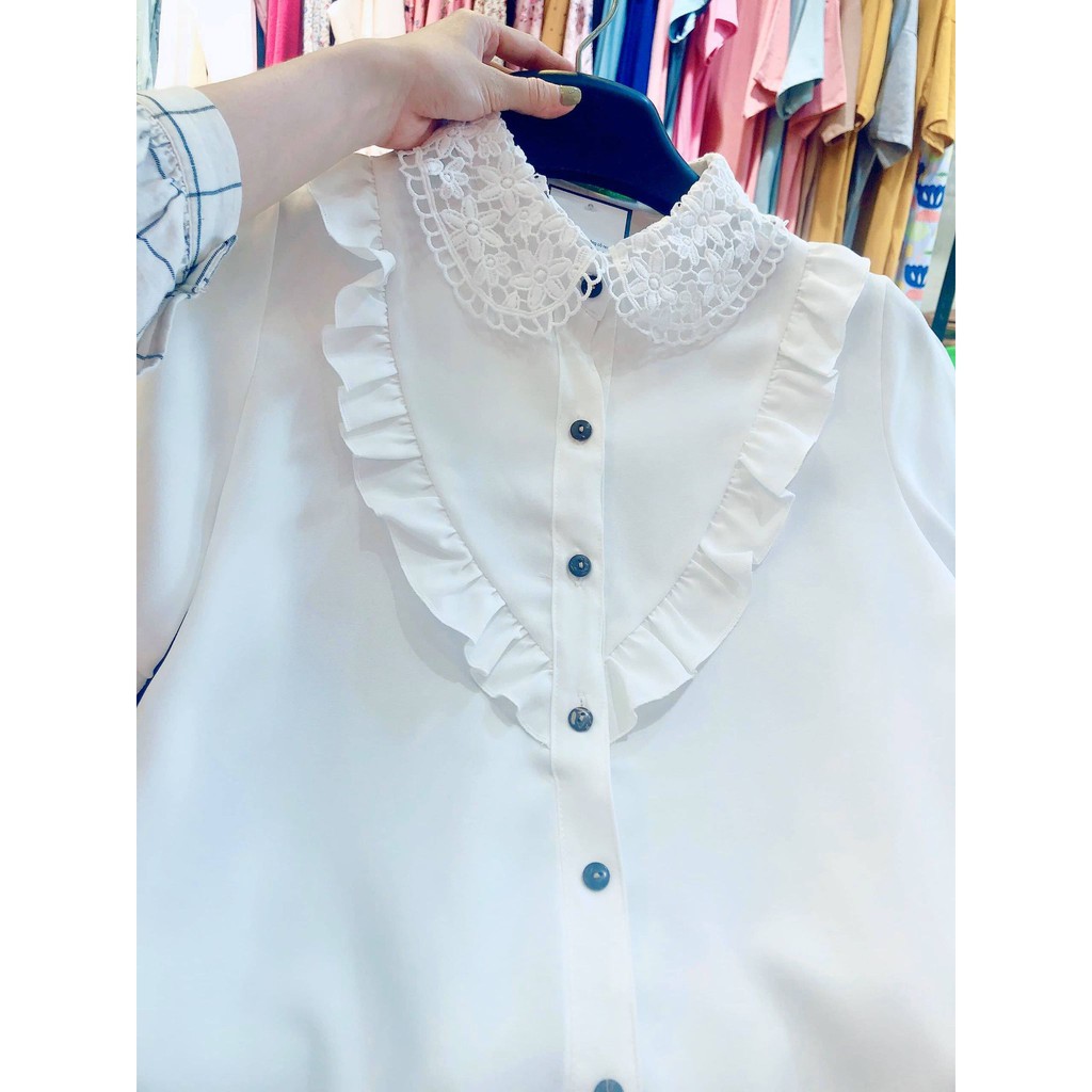 ÁO BẦU FREESHIP áo voan trắng cổ ren trắng cộc tay