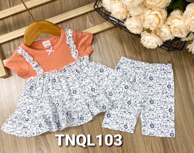 Bộ babydoll tay ngắn quần lửng thun borip cho bé gái từ 10 đến 22kg