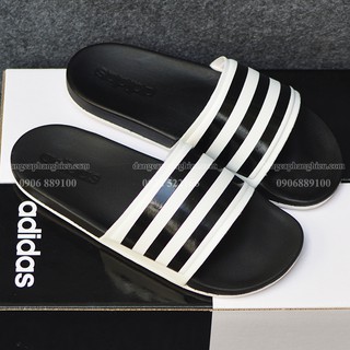 Dép Adidas Plus Cloudfoam Sample màu đen đế đen quai trắng sọc đen