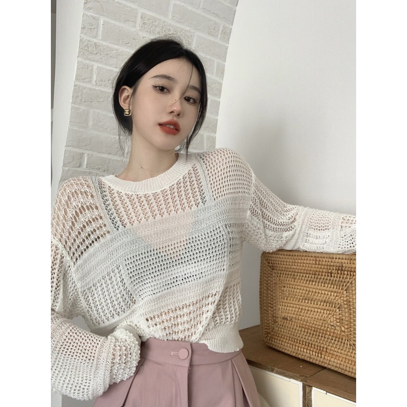 Porozi  Áo len dệt kim tay dài dáng ngắn phong cách thời trang Hàn Quốc dành cho nữ