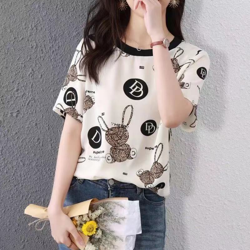 Áo thun ngắn tay in chữ plus size cho phụ nữ trung niên